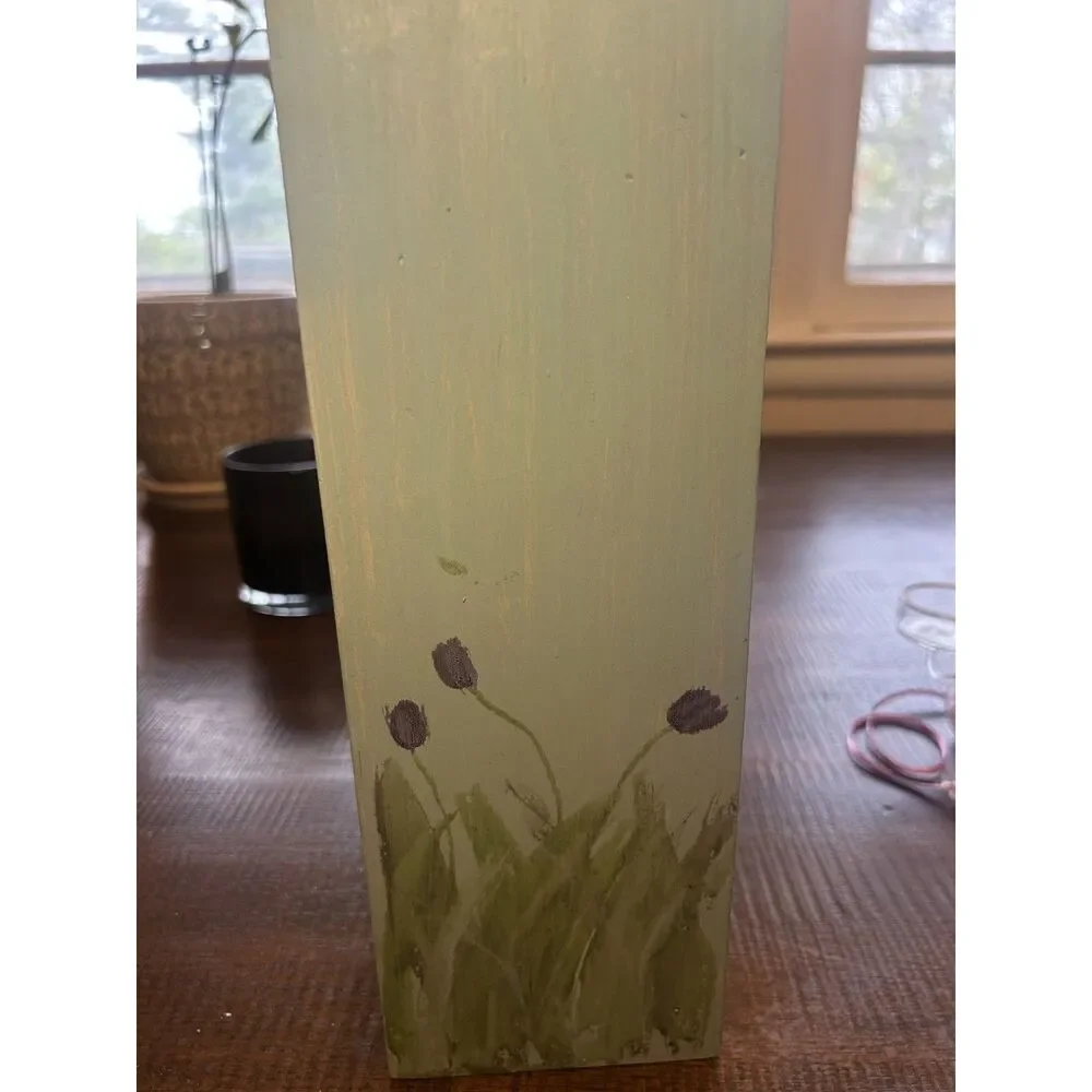 Vintage Hand Painted Wooden Jewelry Box Cabinet Sage Green Tulip Cottagecore